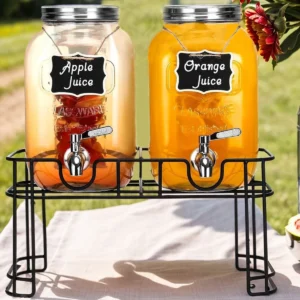 Drink Dispenser 2 Packs 1 Gallon Glass with Stand