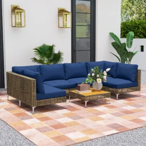 7 Piece Wicker Patio Furniture Set, Modular Outdoor Sectional Conversation Set