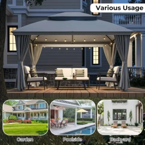 10x13ft Metal Gazebo Patio Canopy Double Roof Heavy Duty Party Tent